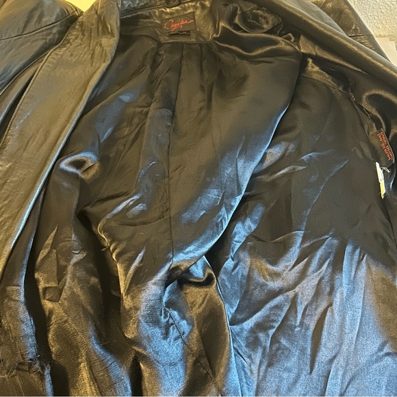 Vintage oversized buttery leather long black coat jacket puffed shoulder size M - Picture 11 of 15